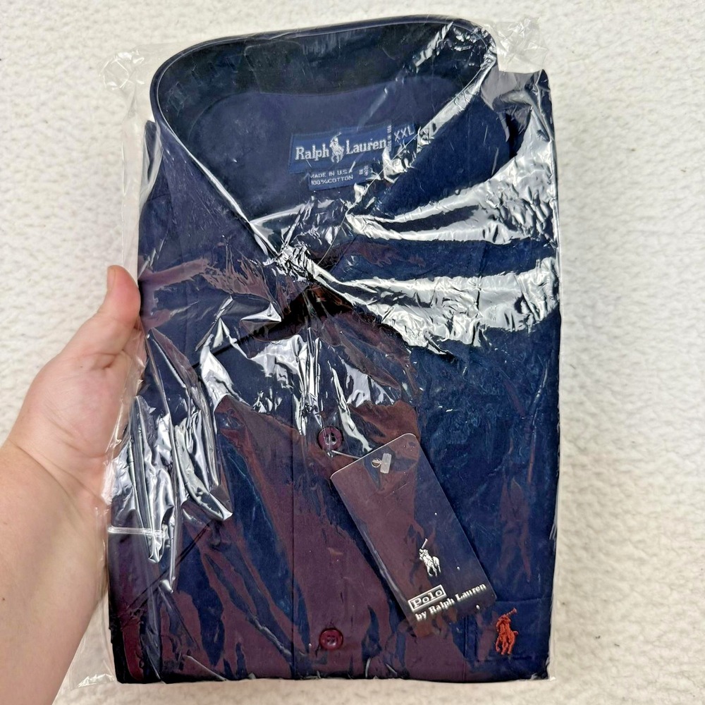 NWT Ralph Lauren Shirt Mens 2XL Navy Blue Made USA Pony Logo Classic Button Up